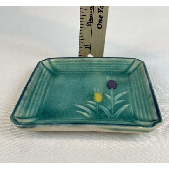 Turquiose Blue Mugi Plate Trinket Dish Small 4.5in Sqaure Flowers Vintage Japan - Picture 6 of 6